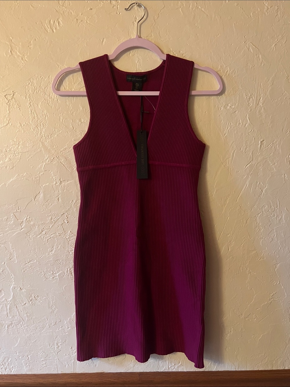 House of Harlow 1960 Sleeveless Ribbed Mini Dress in Deep Magenta